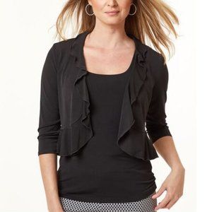 NEW cleo Black Ruffle-Sleeve Open Shrug, M